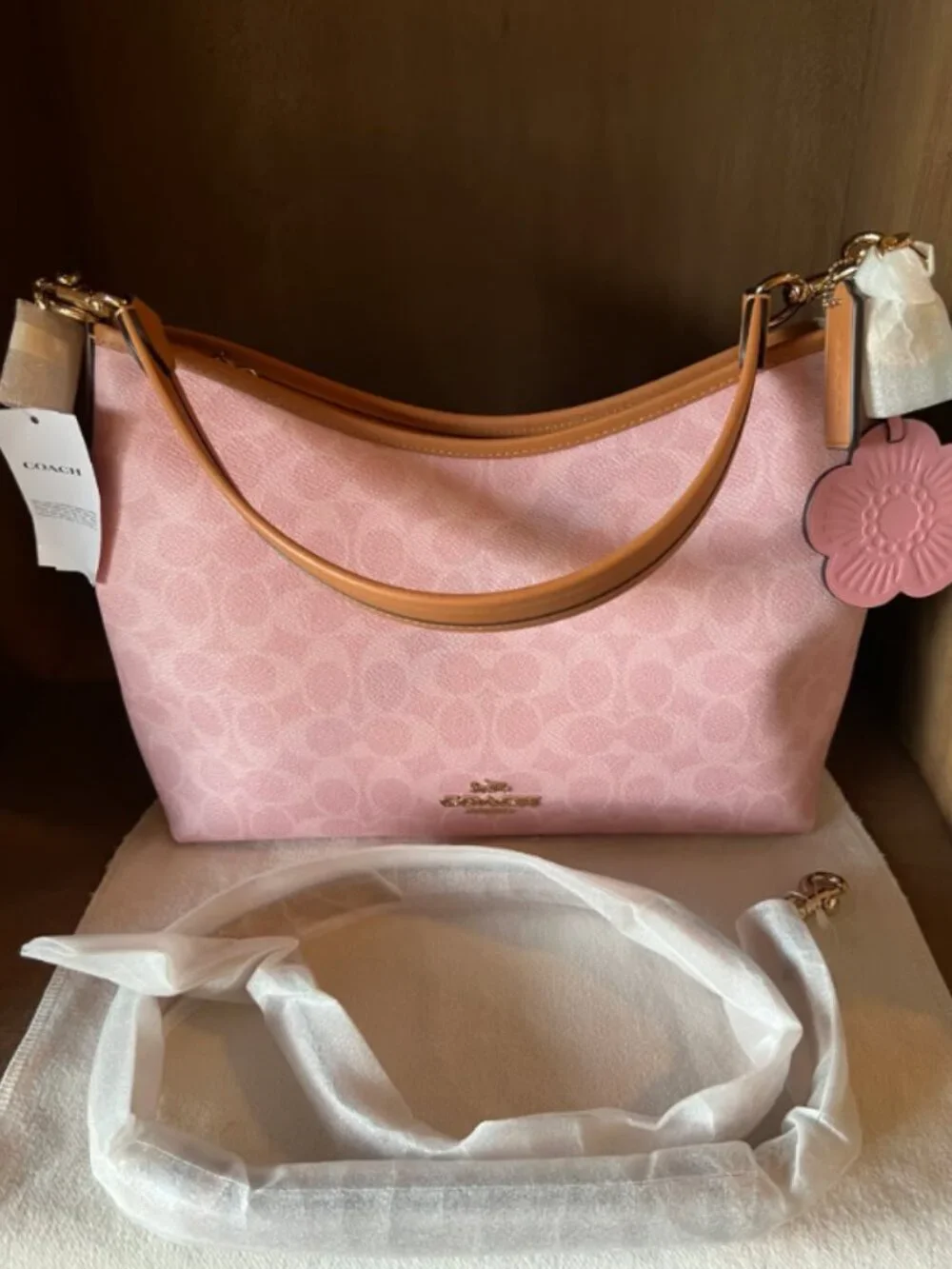 Coach Pink Signature Canvas Hobo Shoulder Bag